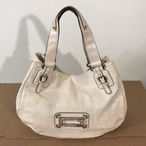 Guess White Debossed Leather Large Tote Purse